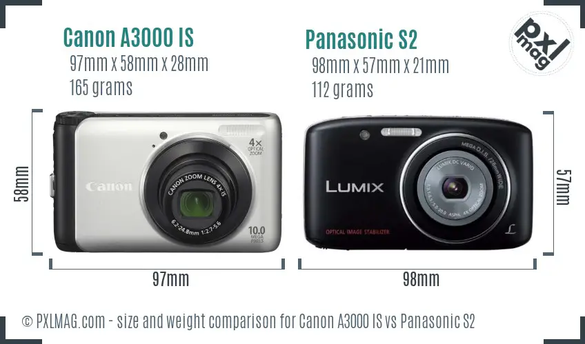 Canon A3000 IS vs Panasonic S2 size comparison Canon A3000 IS vs Panasonic S2 size comparison