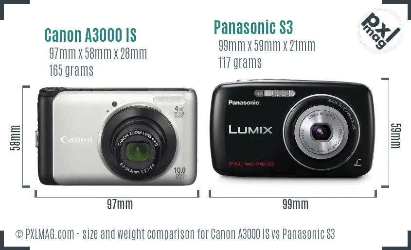 Canon A3000 IS vs Panasonic S3 size comparison