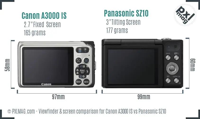 Canon A3000 IS vs Panasonic SZ10 Screen and Viewfinder comparison