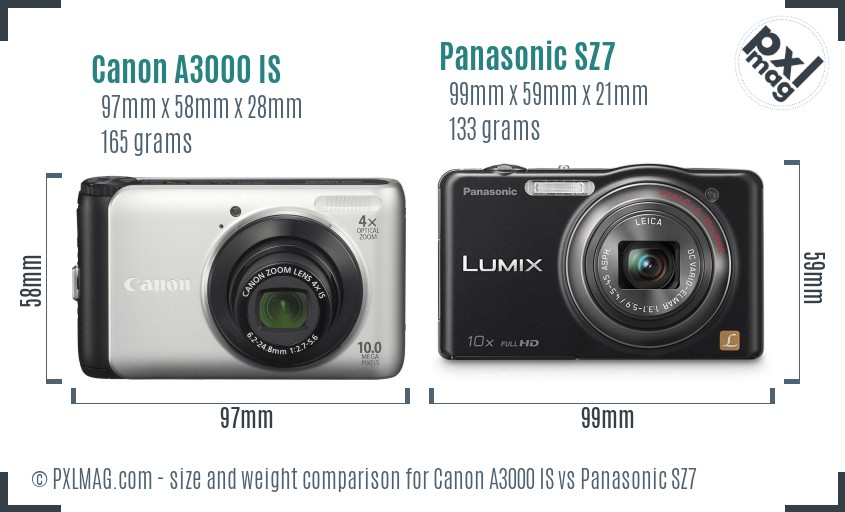 Canon A3000 IS vs Panasonic SZ7 size comparison Canon A3000 IS vs Panasonic SZ7 size comparison