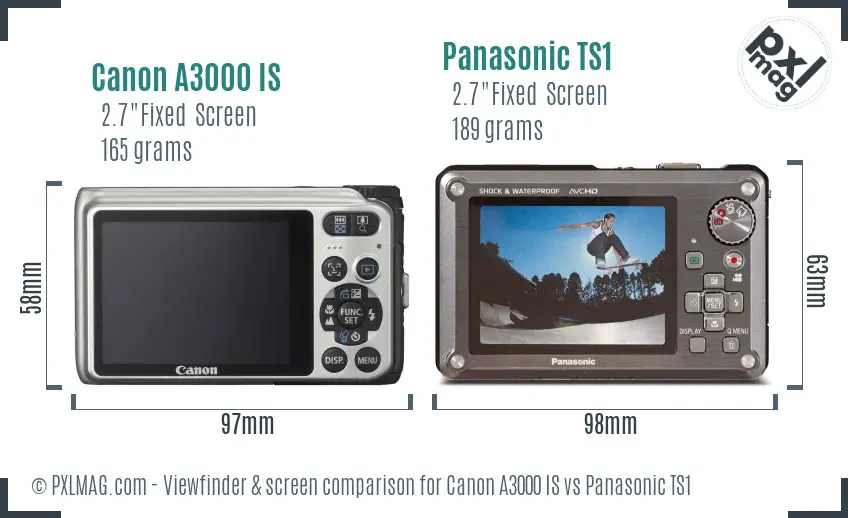 Canon A3000 IS vs Panasonic TS1 Screen and Viewfinder comparison