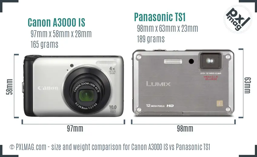 Canon A3000 IS vs Panasonic TS1 size comparison