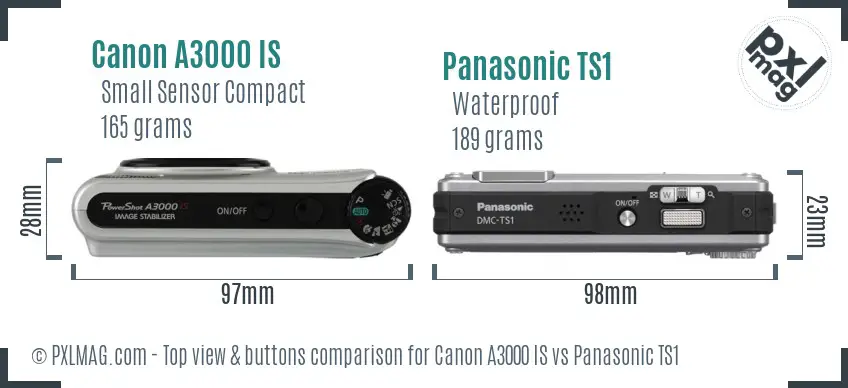 Canon A3000 IS vs Panasonic TS1 top view buttons comparison