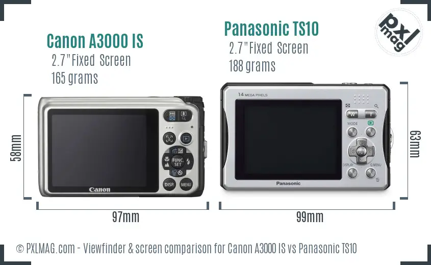 Canon A3000 IS vs Panasonic TS10 Screen and Viewfinder comparison