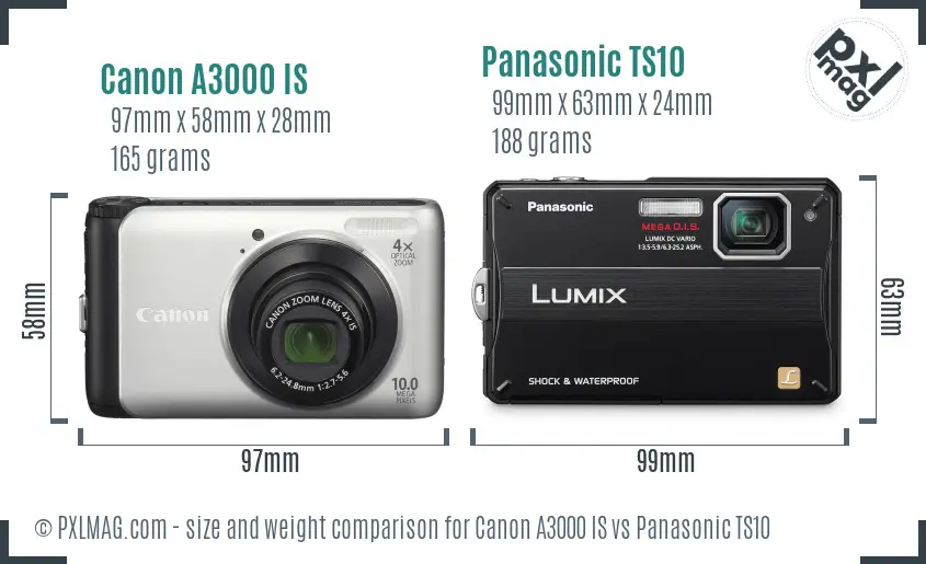 Canon A3000 IS vs Panasonic TS10 size comparison