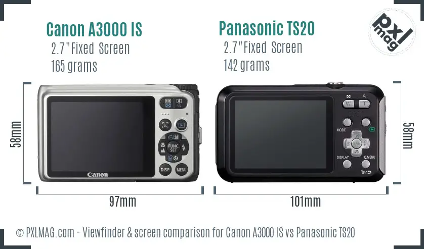 Canon A3000 IS vs Panasonic TS20 Screen and Viewfinder comparison