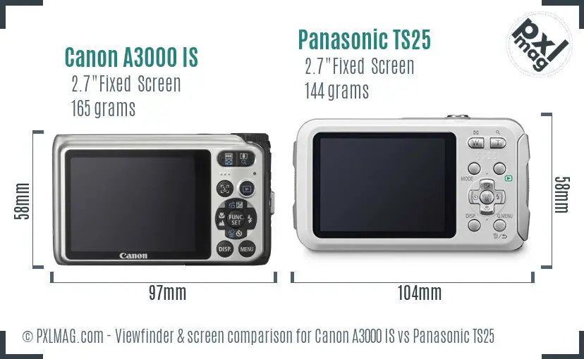 Canon A3000 IS vs Panasonic TS25 Screen and Viewfinder comparison