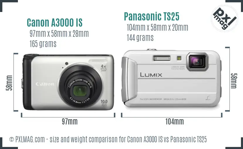 Canon A3000 IS vs Panasonic TS25 size comparison