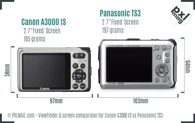 Canon A3000 IS vs Panasonic TS3 Screen and Viewfinder comparison Canon A3000 IS vs Panasonic TS3 Screen and Viewfinder comparison