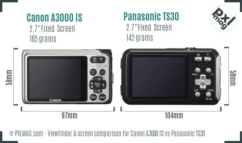 Canon A3000 IS vs Panasonic TS30 Screen and Viewfinder comparison