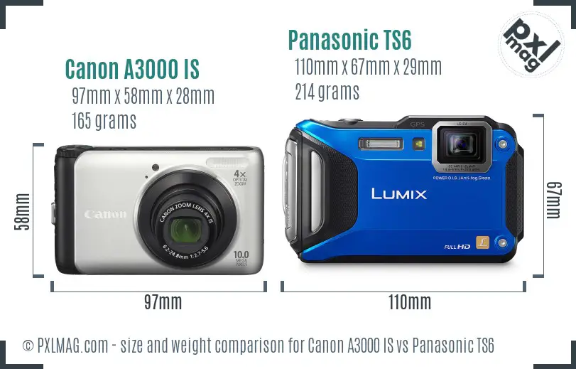 Canon A3000 IS vs Panasonic TS6 size comparison