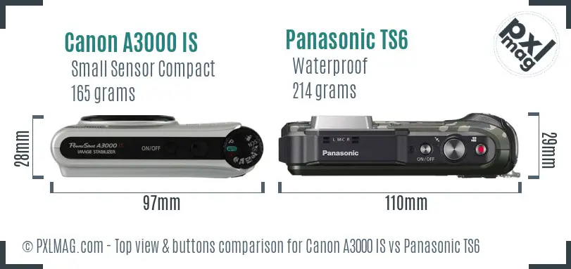 Canon A3000 IS vs Panasonic TS6 top view buttons comparison