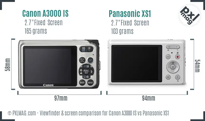 Canon A3000 IS vs Panasonic XS1 Screen and Viewfinder comparison Canon A3000 IS vs Panasonic XS1 Screen and Viewfinder comparison