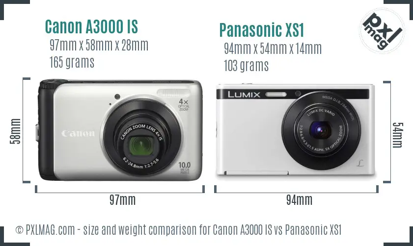 Canon A3000 IS vs Panasonic XS1 size comparison Canon A3000 IS vs Panasonic XS1 size comparison