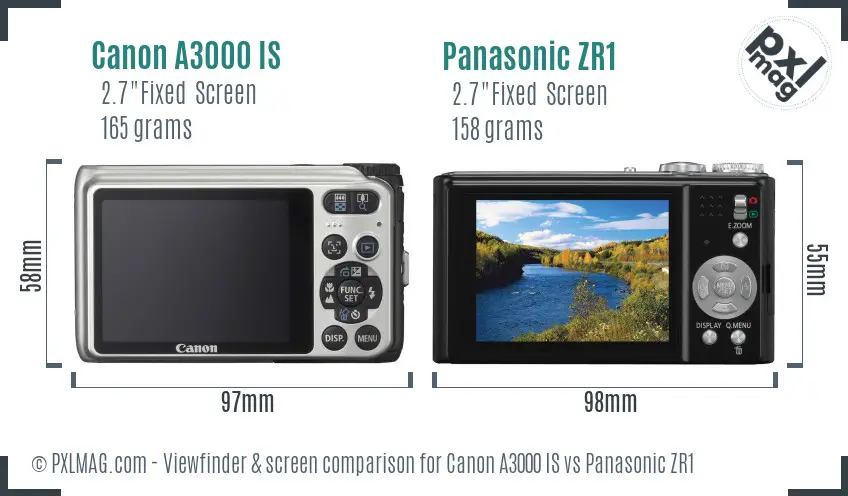 Canon A3000 IS vs Panasonic ZR1 Screen and Viewfinder comparison Canon A3000 IS vs Panasonic ZR1 Screen and Viewfinder comparison