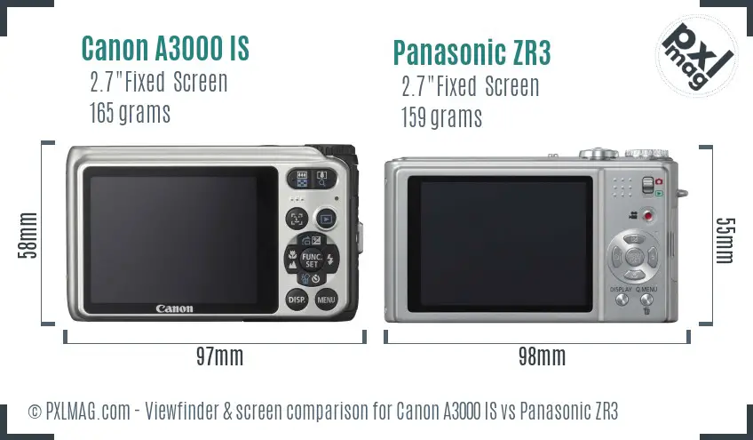 Canon A3000 IS vs Panasonic ZR3 Screen and Viewfinder comparison