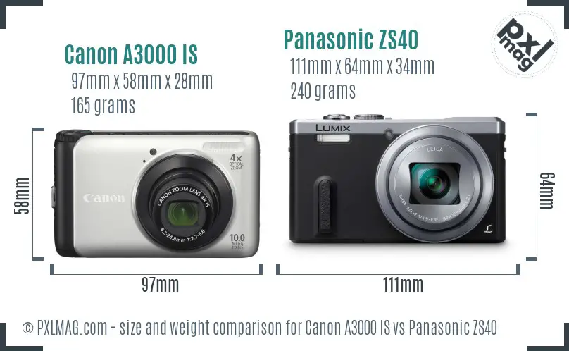 Canon A3000 IS vs Panasonic ZS40 size comparison Canon A3000 IS vs Panasonic ZS40 size comparison