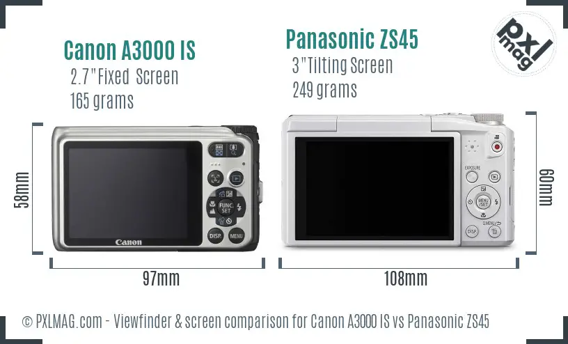 Canon A3000 IS vs Panasonic ZS45 Screen and Viewfinder comparison Canon A3000 IS vs Panasonic ZS45 Screen and Viewfinder comparison