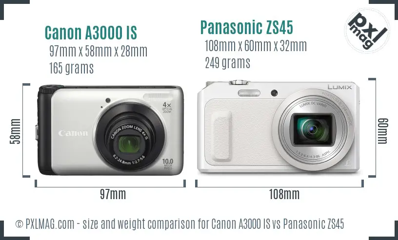 Canon A3000 IS vs Panasonic ZS45 size comparison Canon A3000 IS vs Panasonic ZS45 size comparison