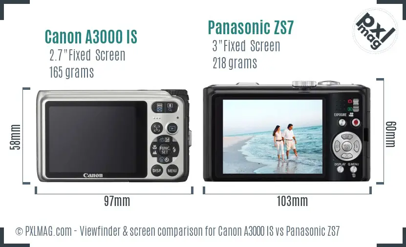 Canon A3000 IS vs Panasonic ZS7 Screen and Viewfinder comparison