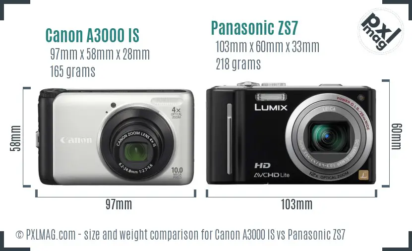 Canon A3000 IS vs Panasonic ZS7 size comparison