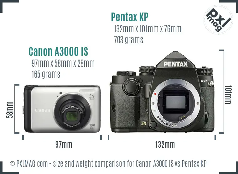 Canon A3000 IS vs Pentax KP size comparison