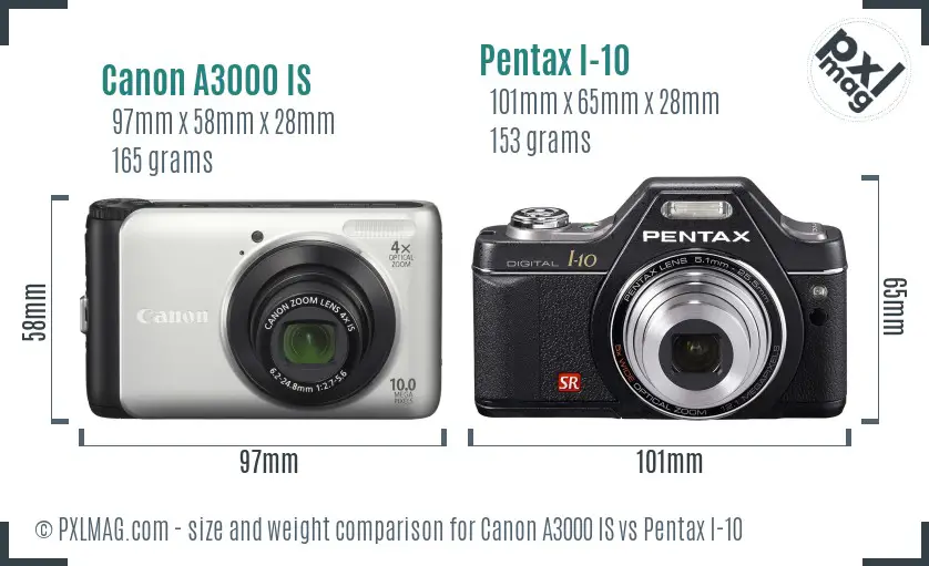 Canon A3000 IS vs Pentax I-10 size comparison