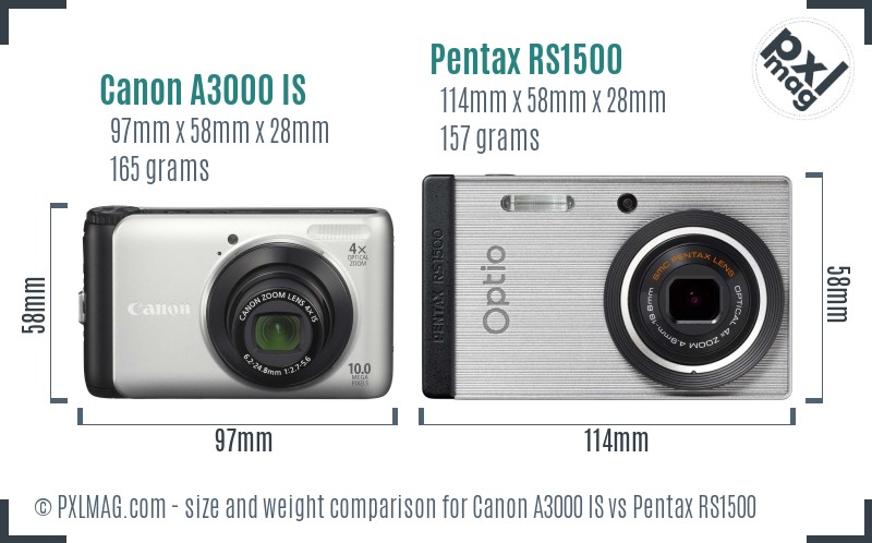 Canon A3000 IS vs Pentax RS1500 size comparison