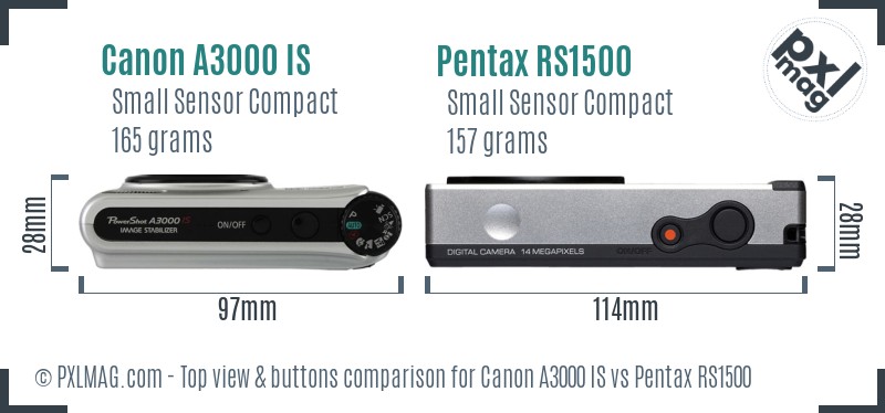 Canon A3000 IS vs Pentax RS1500 top view buttons comparison