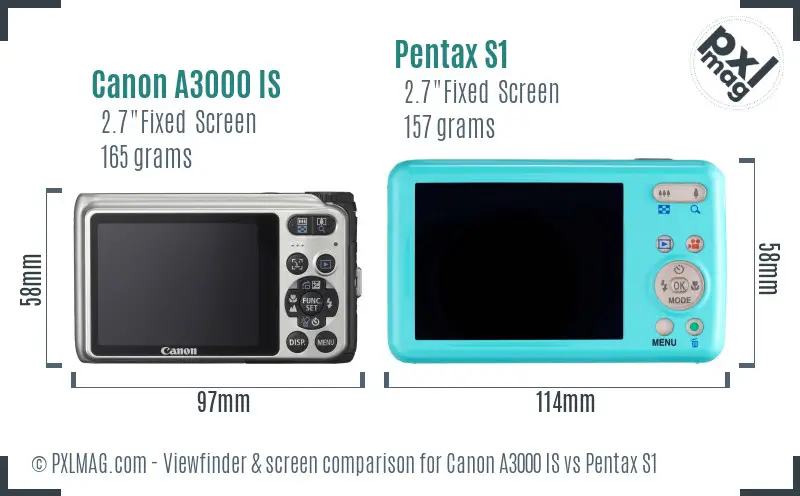 Canon A3000 IS vs Pentax S1 Screen and Viewfinder comparison