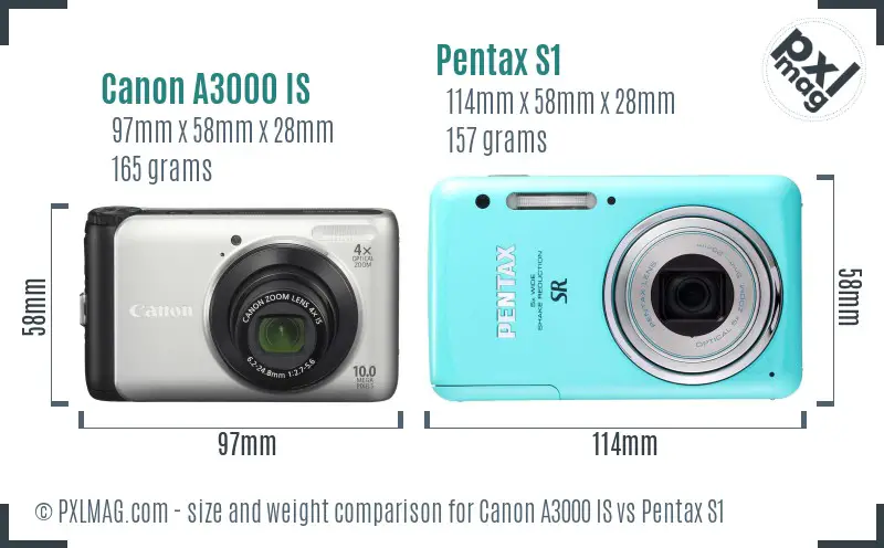 Canon A3000 IS vs Pentax S1 size comparison