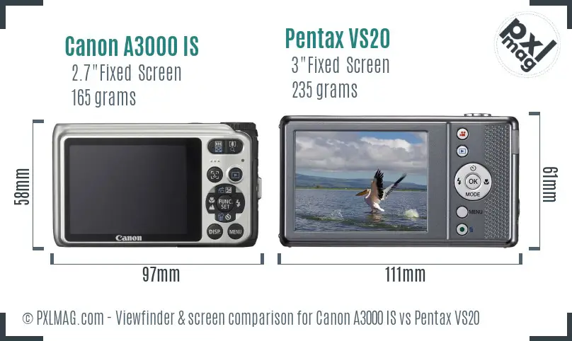 Canon A3000 IS vs Pentax VS20 Screen and Viewfinder comparison Canon A3000 IS vs Pentax VS20 Screen and Viewfinder comparison