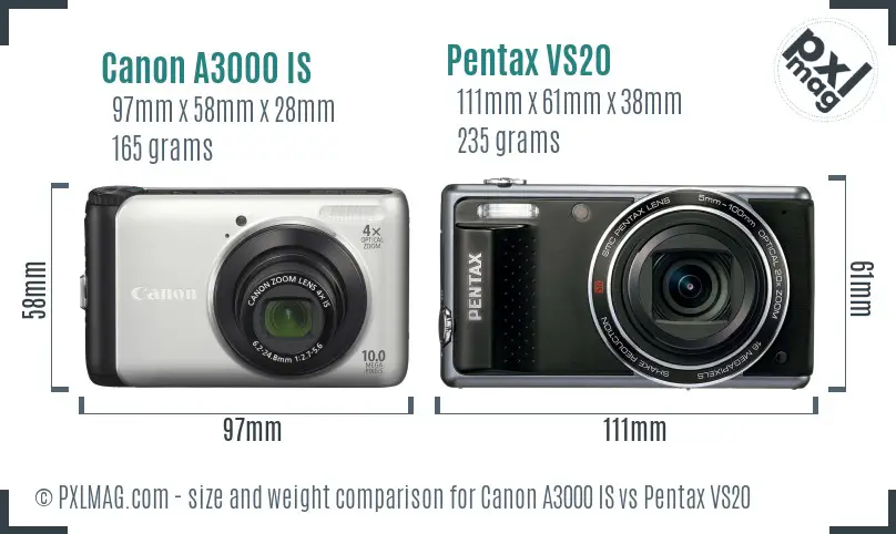Canon A3000 IS vs Pentax VS20 size comparison Canon A3000 IS vs Pentax VS20 size comparison