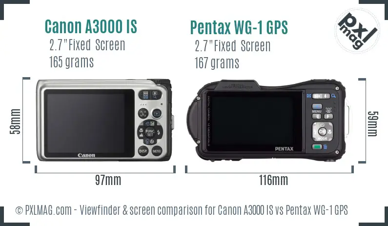 Canon A3000 IS vs Pentax WG-1 GPS Screen and Viewfinder comparison