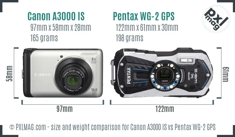 Canon A3000 IS vs Pentax WG-2 GPS size comparison Canon A3000 IS vs Pentax WG-2 GPS size comparison