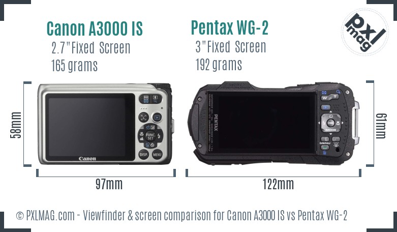Canon A3000 IS vs Pentax WG-2 Screen and Viewfinder comparison