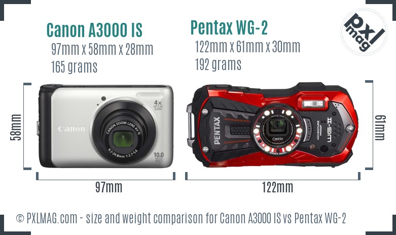 Canon A3000 IS vs Pentax WG-2 size comparison Canon A3000 IS vs Pentax WG-2 size comparison