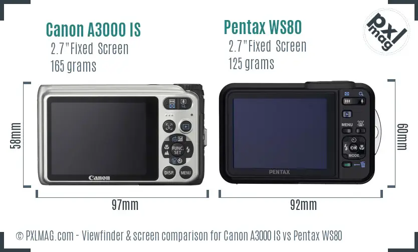 Canon A3000 IS vs Pentax WS80 Screen and Viewfinder comparison Canon A3000 IS vs Pentax WS80 Screen and Viewfinder comparison
