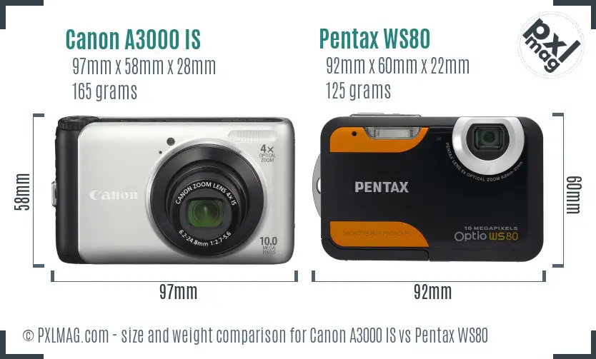 Canon A3000 IS vs Pentax WS80 size comparison Canon A3000 IS vs Pentax WS80 size comparison