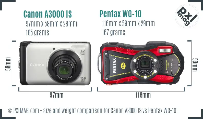 Canon A3000 IS vs Pentax WG-10 size comparison Canon A3000 IS vs Pentax WG-10 size comparison