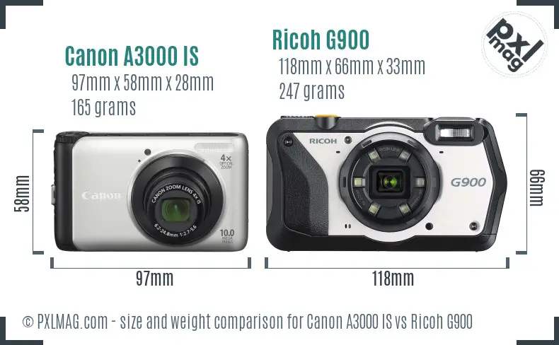 Canon A3000 IS vs Ricoh G900 size comparison