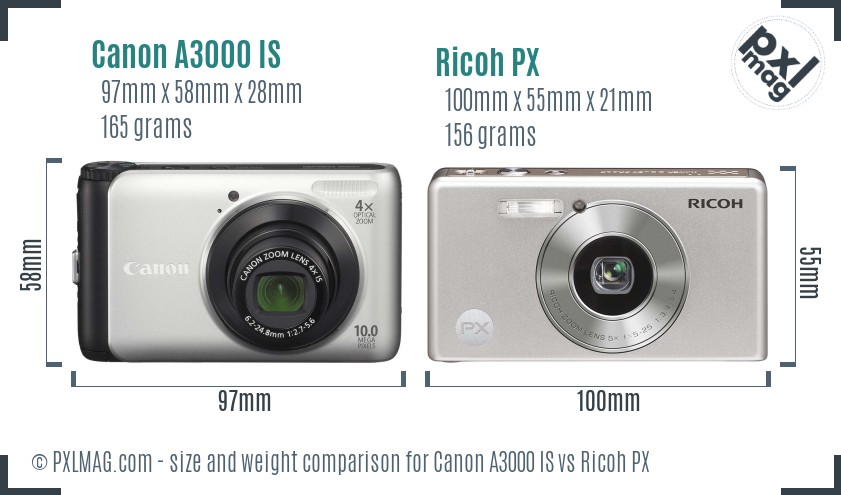 Canon A3000 IS vs Ricoh PX size comparison