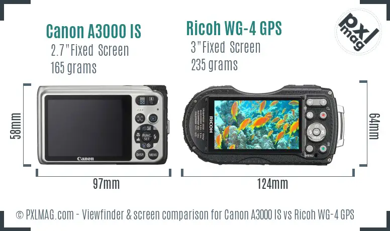 Canon A3000 IS vs Ricoh WG-4 GPS Screen and Viewfinder comparison