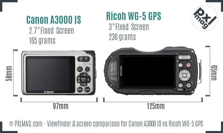 Canon A3000 IS vs Ricoh WG-5 GPS Screen and Viewfinder comparison Canon A3000 IS vs Ricoh WG-5 GPS Screen and Viewfinder comparison