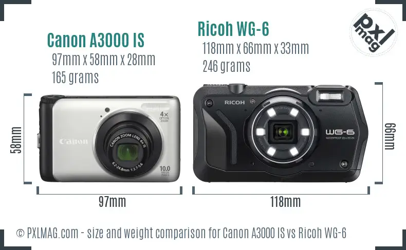 Canon A3000 IS vs Ricoh WG-6 size comparison Canon A3000 IS vs Ricoh WG-6 size comparison