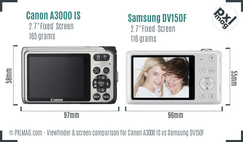 Canon A3000 IS vs Samsung DV150F Screen and Viewfinder comparison Canon A3000 IS vs Samsung DV150F Screen and Viewfinder comparison
