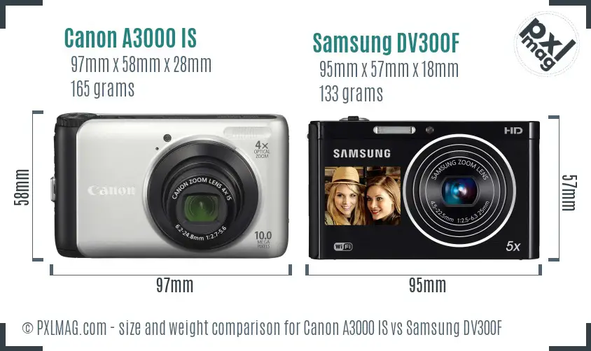 Canon A3000 IS vs Samsung DV300F size comparison