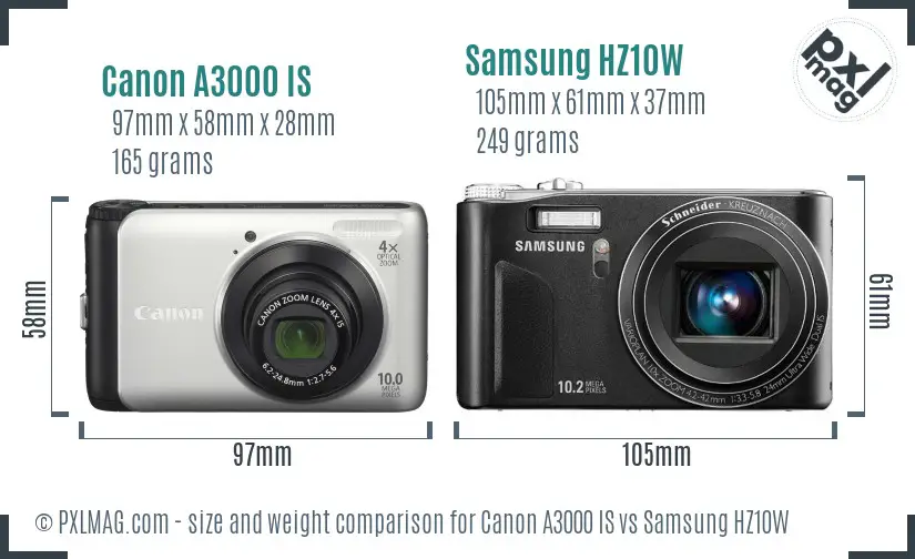Canon A3000 IS vs Samsung HZ10W size comparison