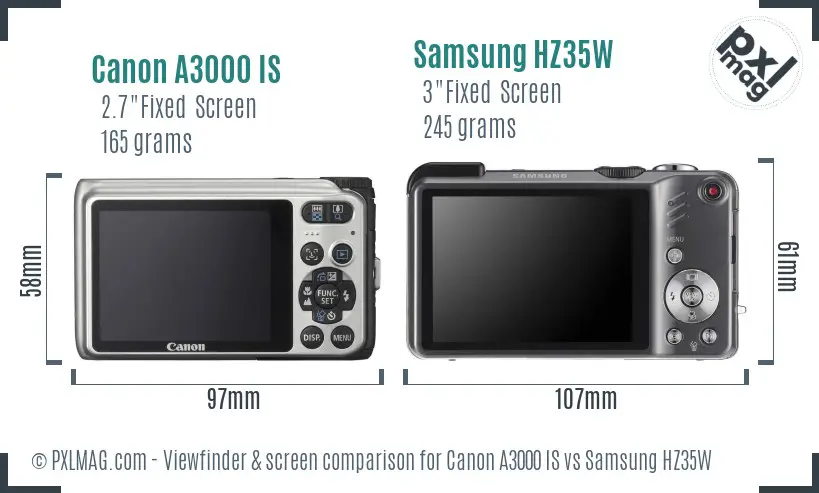 Canon A3000 IS vs Samsung HZ35W Screen and Viewfinder comparison