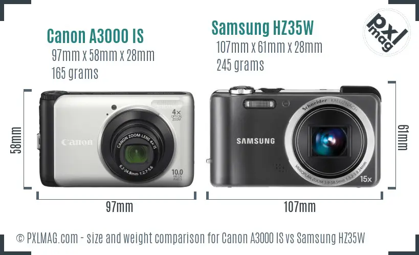 Canon A3000 IS vs Samsung HZ35W size comparison